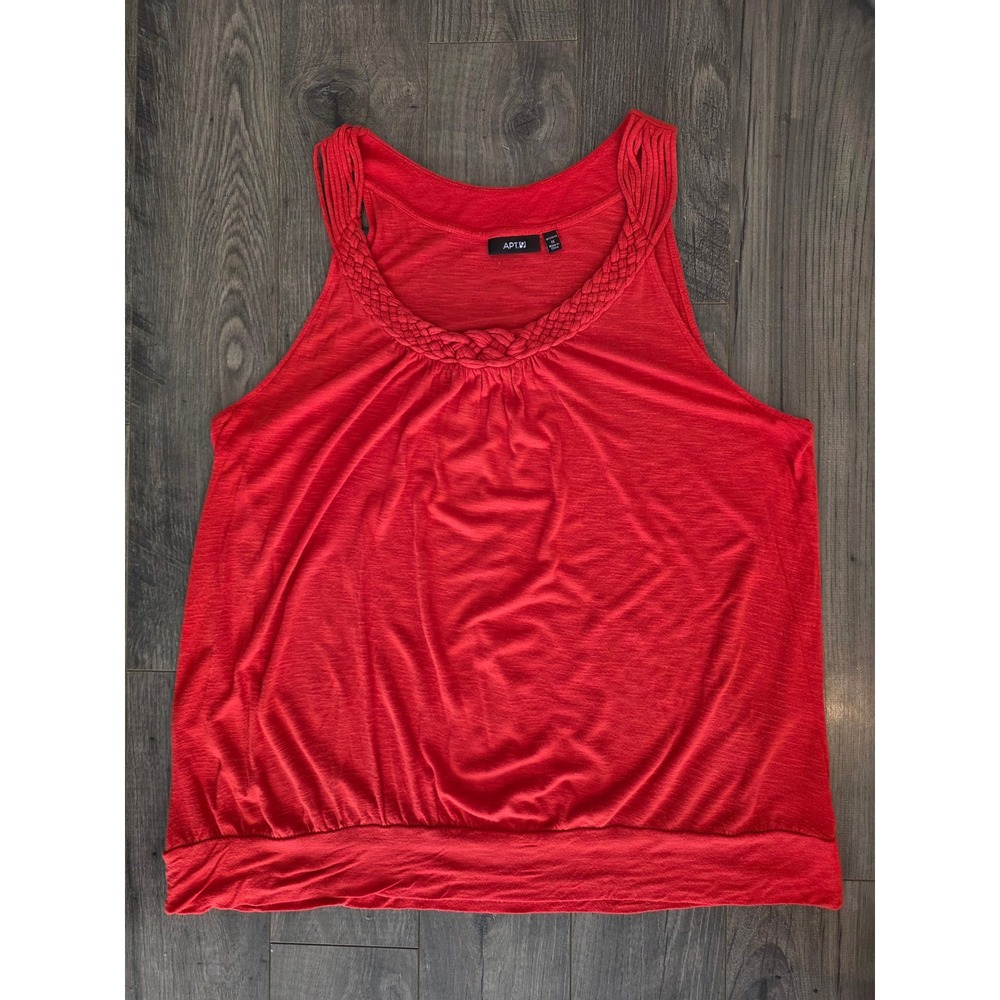 Women's sz 1X Orange Red Braided Neckline Bubble Hem Knit Tank Top Spring Y2K